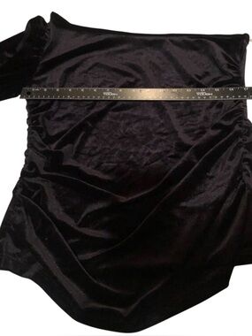 Boston Proper size large black velour one shoulder top shirred at sides